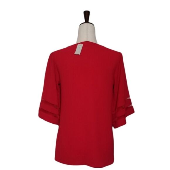 Maurices Red Bell Sleeve Textured Chiffon Blouse Size XS - Picture 3 of 7
